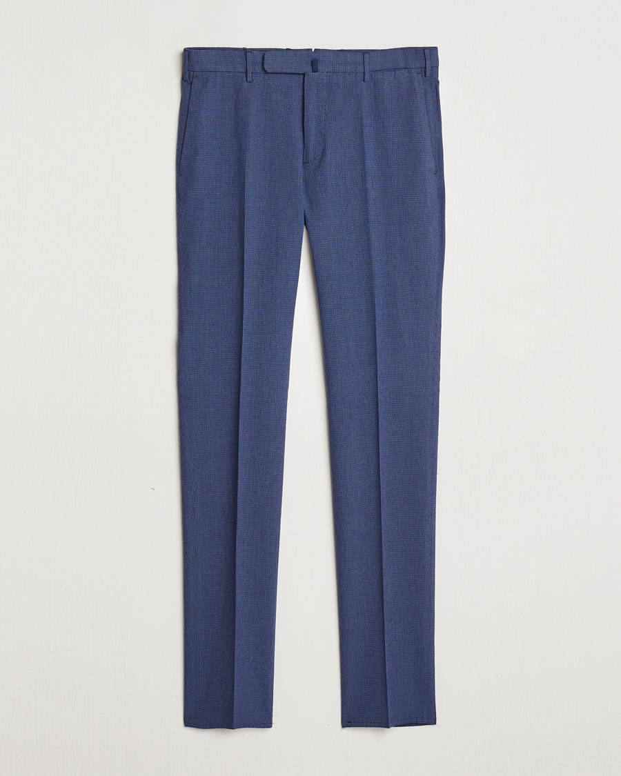 Men | Trousers | Incotex | Slim Fit Cotton/Linen Micro Houndstooth Trousers Dark Blue