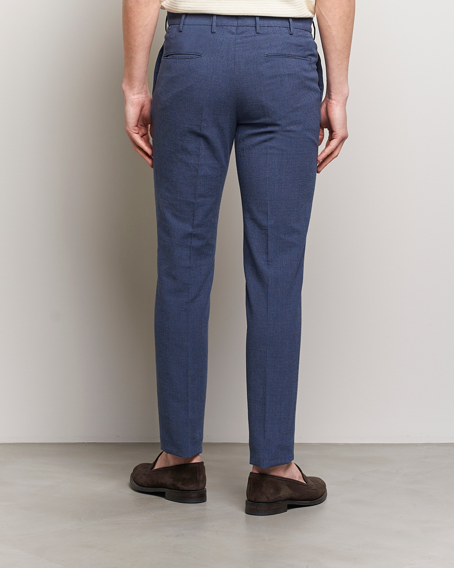 Men | Trousers | Incotex | Slim Fit Cotton/Linen Micro Houndstooth Trousers Dark Blue