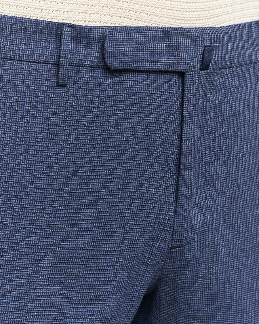 Men | Trousers | Incotex | Slim Fit Cotton/Linen Micro Houndstooth Trousers Dark Blue
