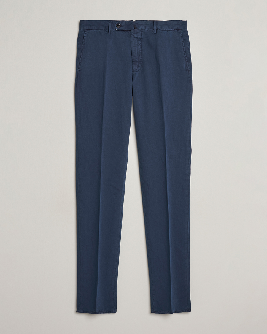 Men | Trousers | Incotex | Regular Fit Comfort Cotton/Linen Trousers Navy