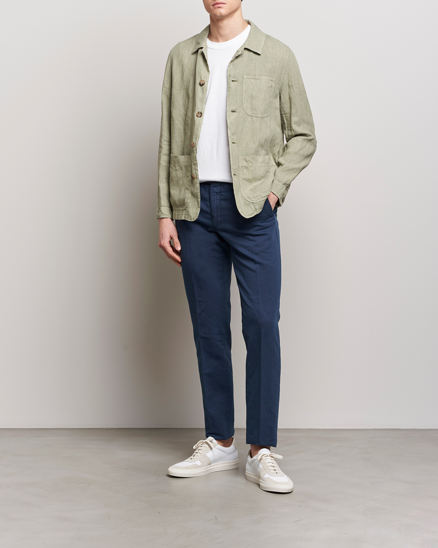 Men | Trousers | Incotex | Regular Fit Comfort Cotton/Linen Trousers Navy