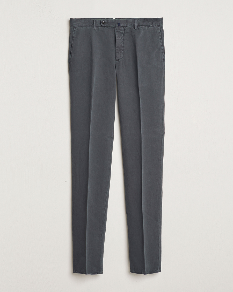 Men | Trousers | Incotex | Regular Fit Comfort Cotton/Linen Trousers Dark Grey