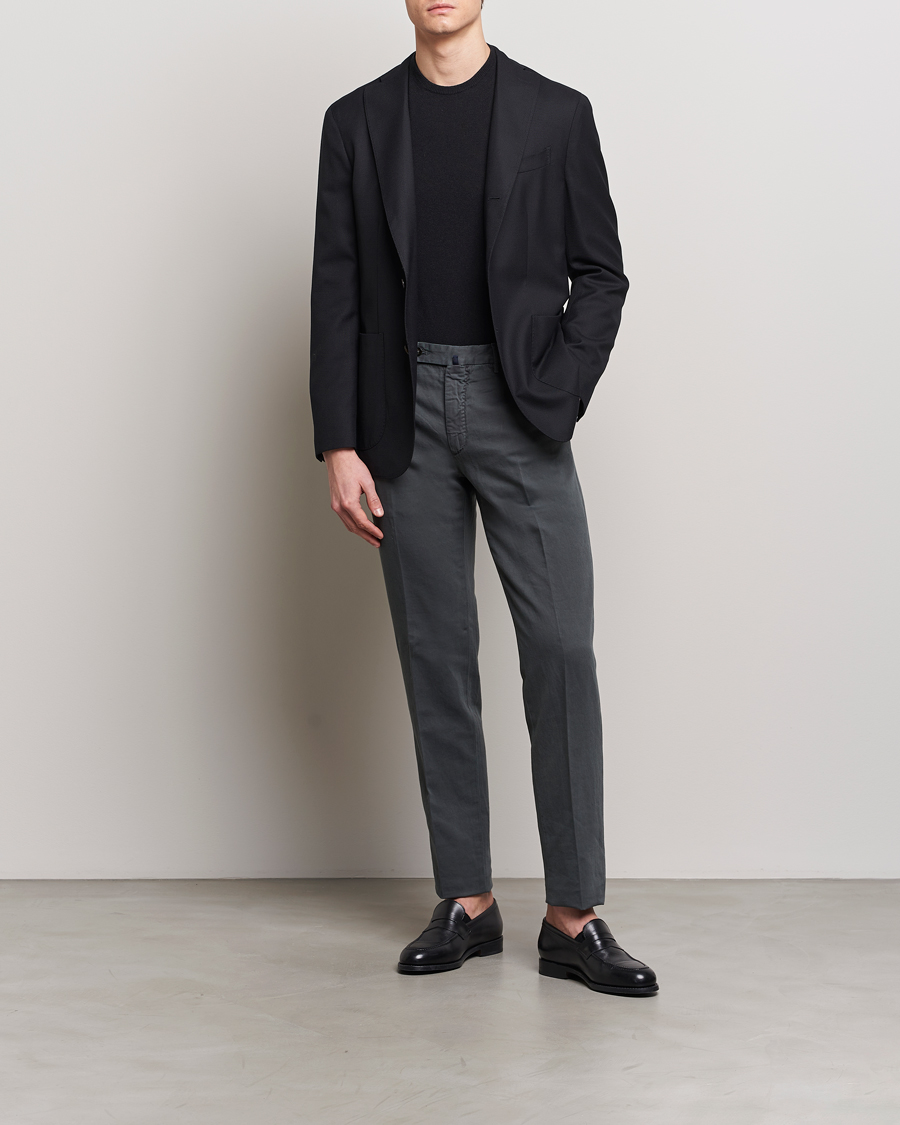 Men | Trousers | Incotex | Regular Fit Comfort Cotton/Linen Trousers Dark Grey