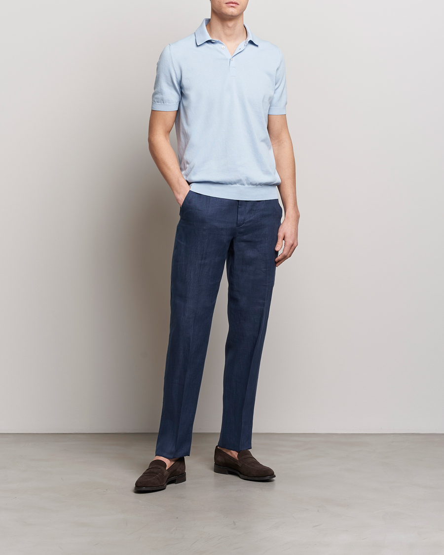 Men | Trousers | Incotex | Straight Fit Pure Linen Trousers Navy
