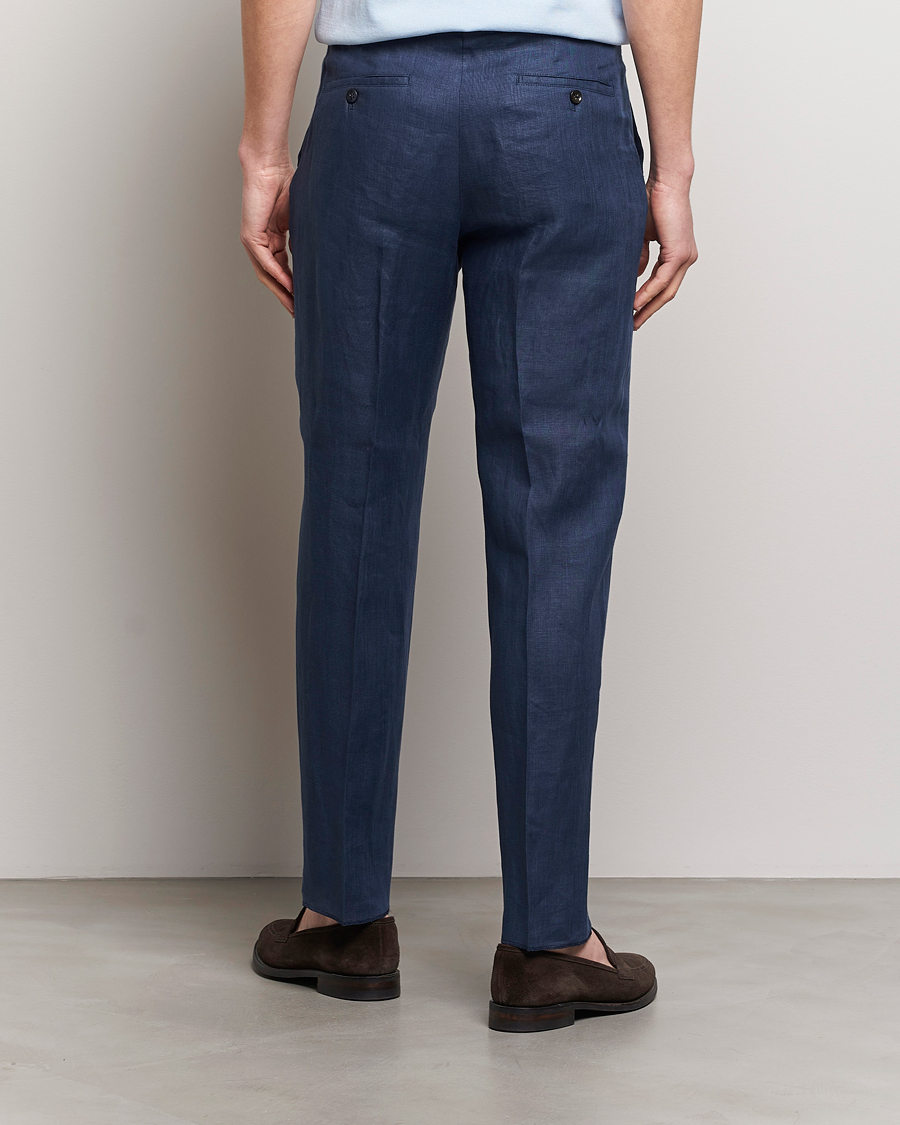 Men | Trousers | Incotex | Straight Fit Pure Linen Trousers Navy