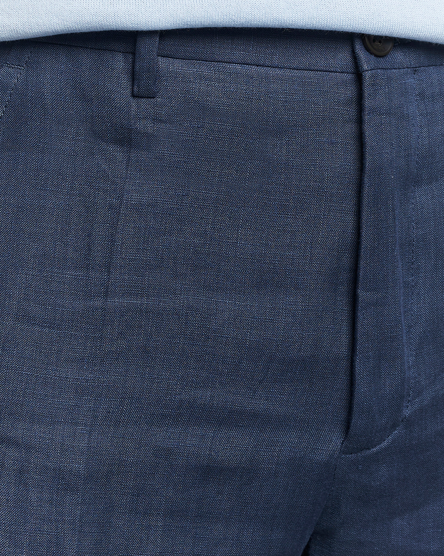 Men | Trousers | Incotex | Straight Fit Pure Linen Trousers Navy