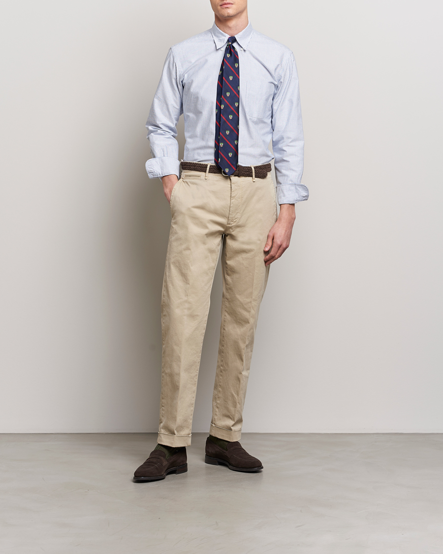 Men | Shirts | Kamakura Shirts | Vintage Ivy Oxford Button Down Shirt Blue Stripe