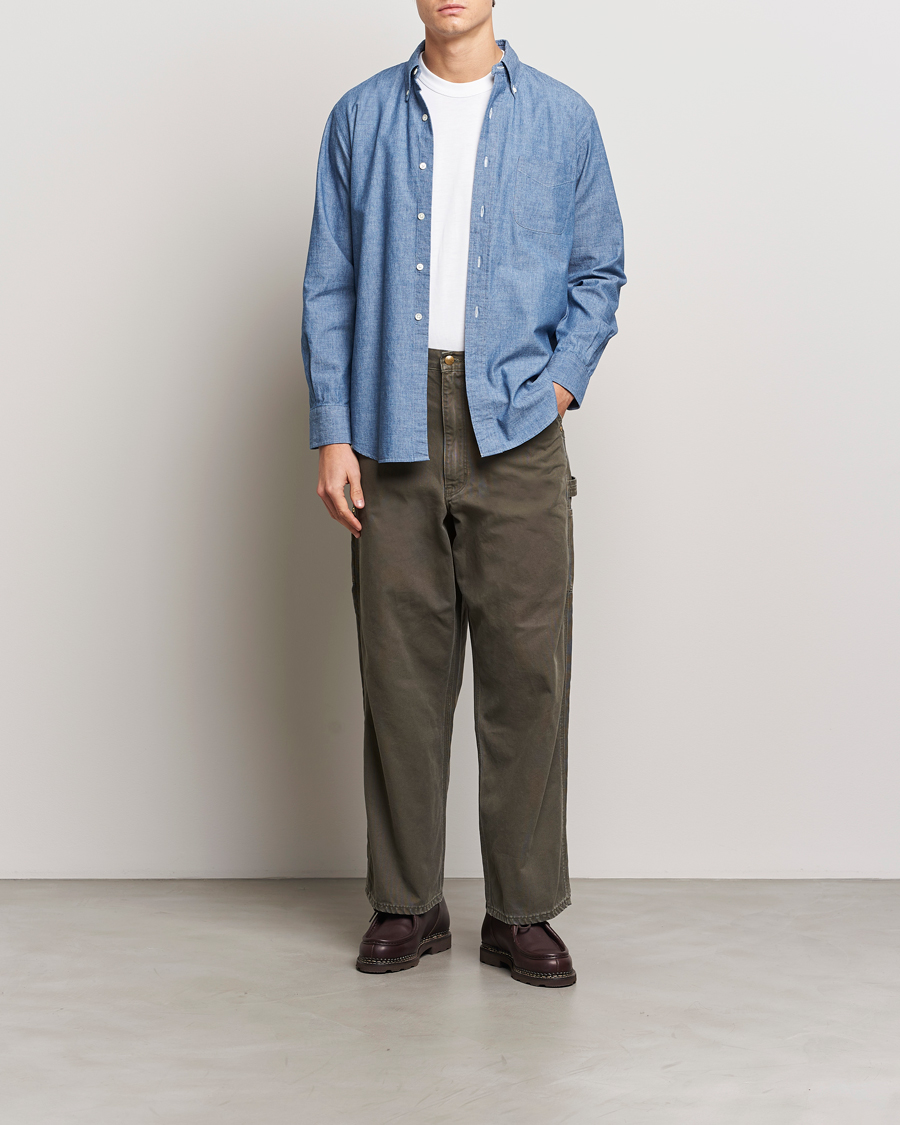 Men | Shirts | Kamakura Shirts | Vintage Ivy Chambray Button Down Shirt Blue