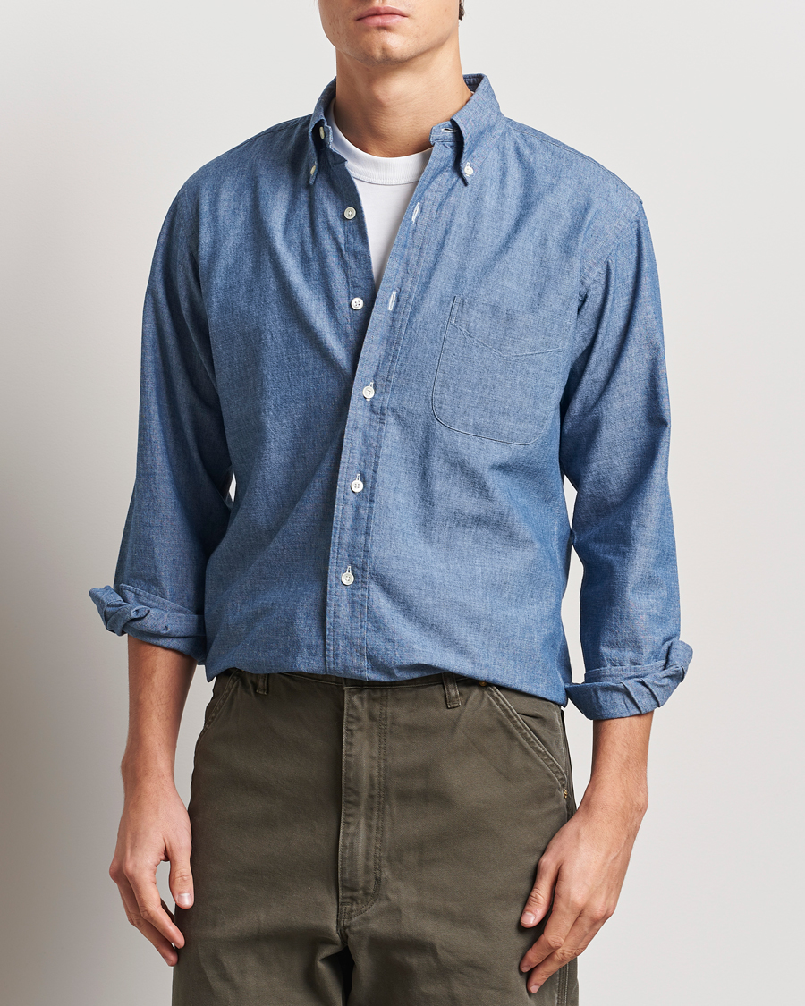 Men | Shirts | Kamakura Shirts | Vintage Ivy Chambray Button Down Shirt Blue