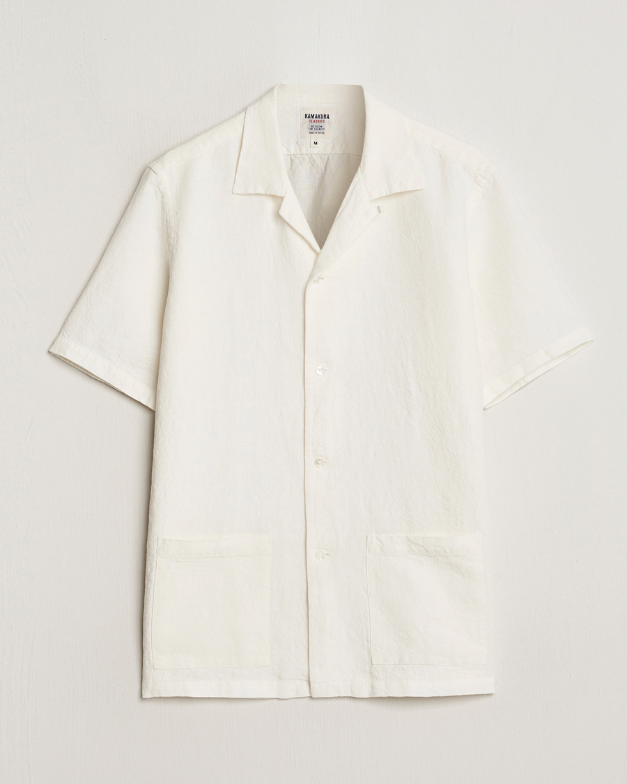 Men | Shirts | Kamakura Shirts | Vintage Ivy Heavy Linen Beach Shirt White
