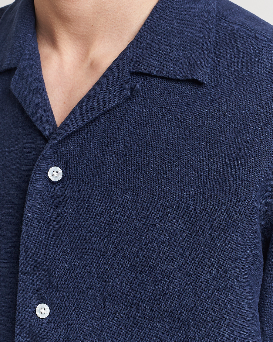 Men | Shirts | Kamakura Shirts | Heavy Linen Beach Shirt Navy