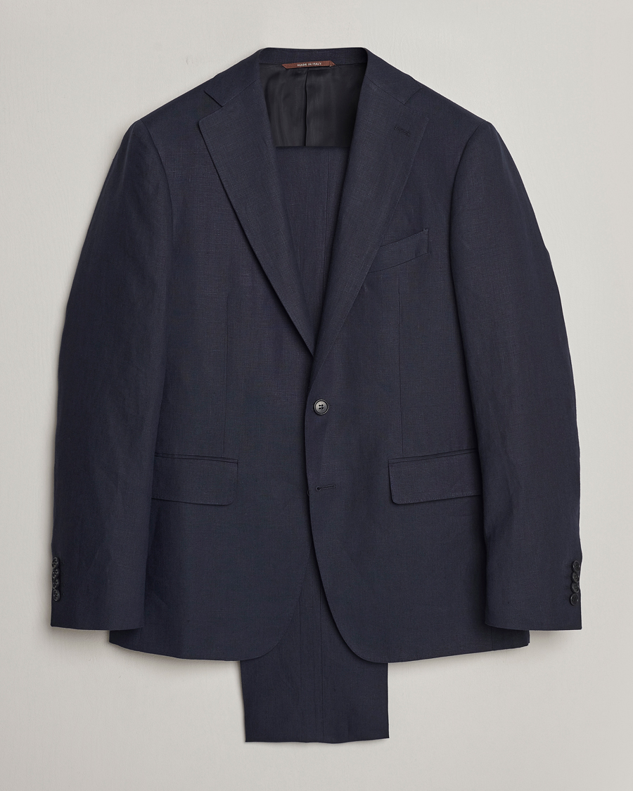 Men | Suits | Canali | Capri Linen Suit Navy
