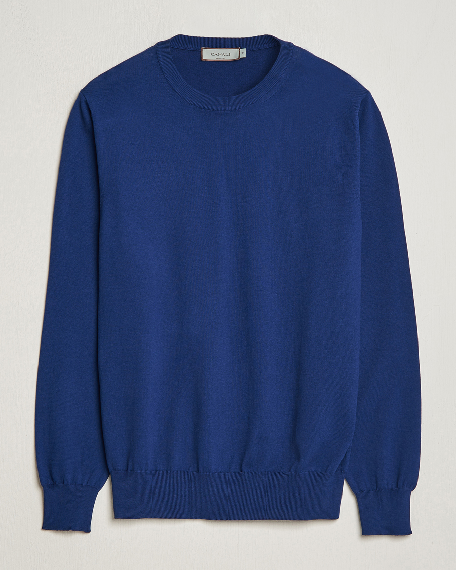 Men | Sweaters & Knitwear | Canali | Cotton Crew Neck Pullover Royal Blue