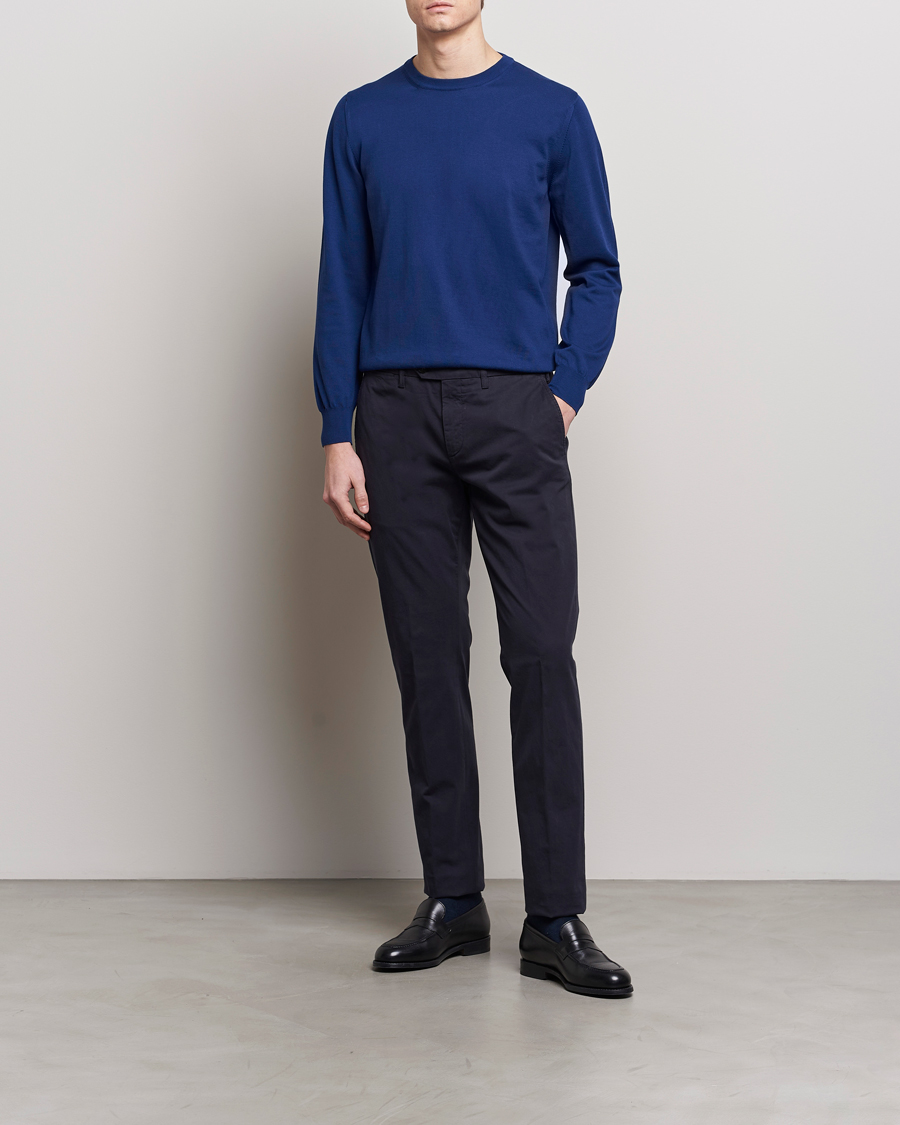 Men | Sweaters & Knitwear | Canali | Cotton Crew Neck Pullover Royal Blue