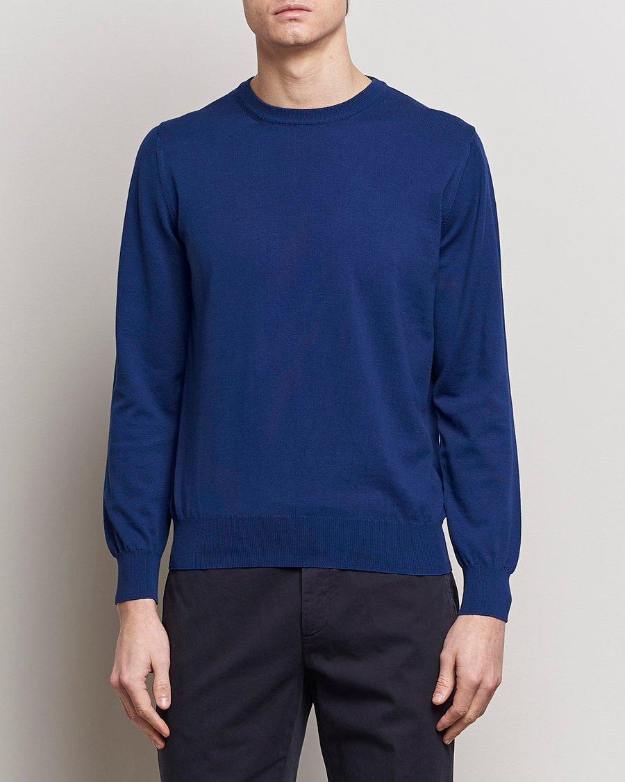 Men | Sweaters & Knitwear | Canali | Cotton Crew Neck Pullover Royal Blue