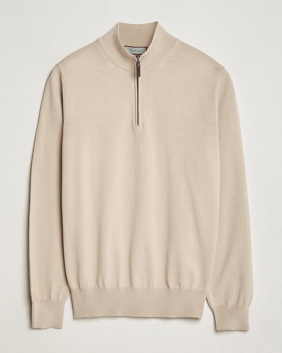 Men | Sweaters & Knitwear | Canali | Cotton Half Zip Sweater Beige