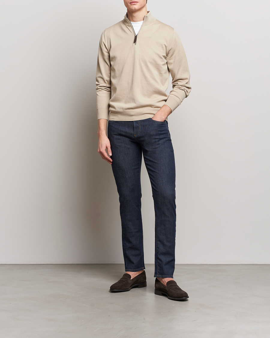 Men | Sweaters & Knitwear | Canali | Cotton Half Zip Sweater Beige