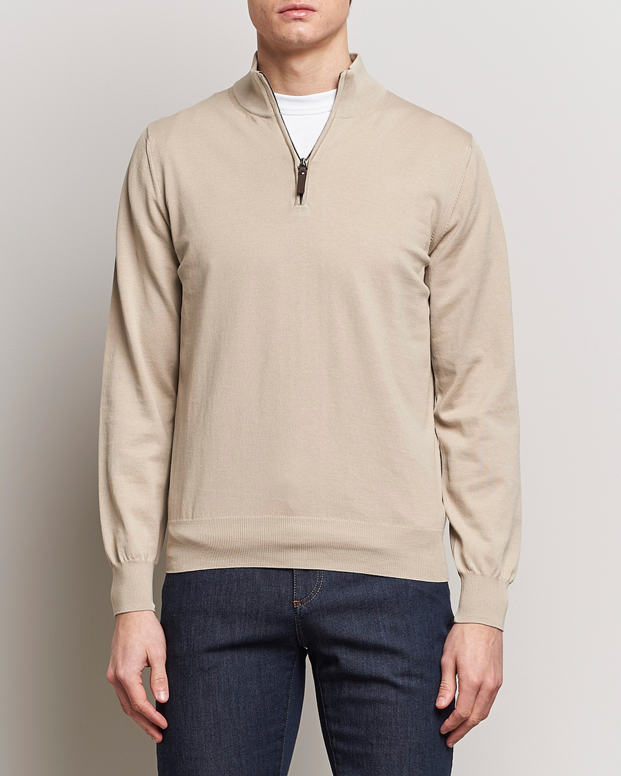 Men | Sweaters & Knitwear | Canali | Cotton Half Zip Sweater Beige