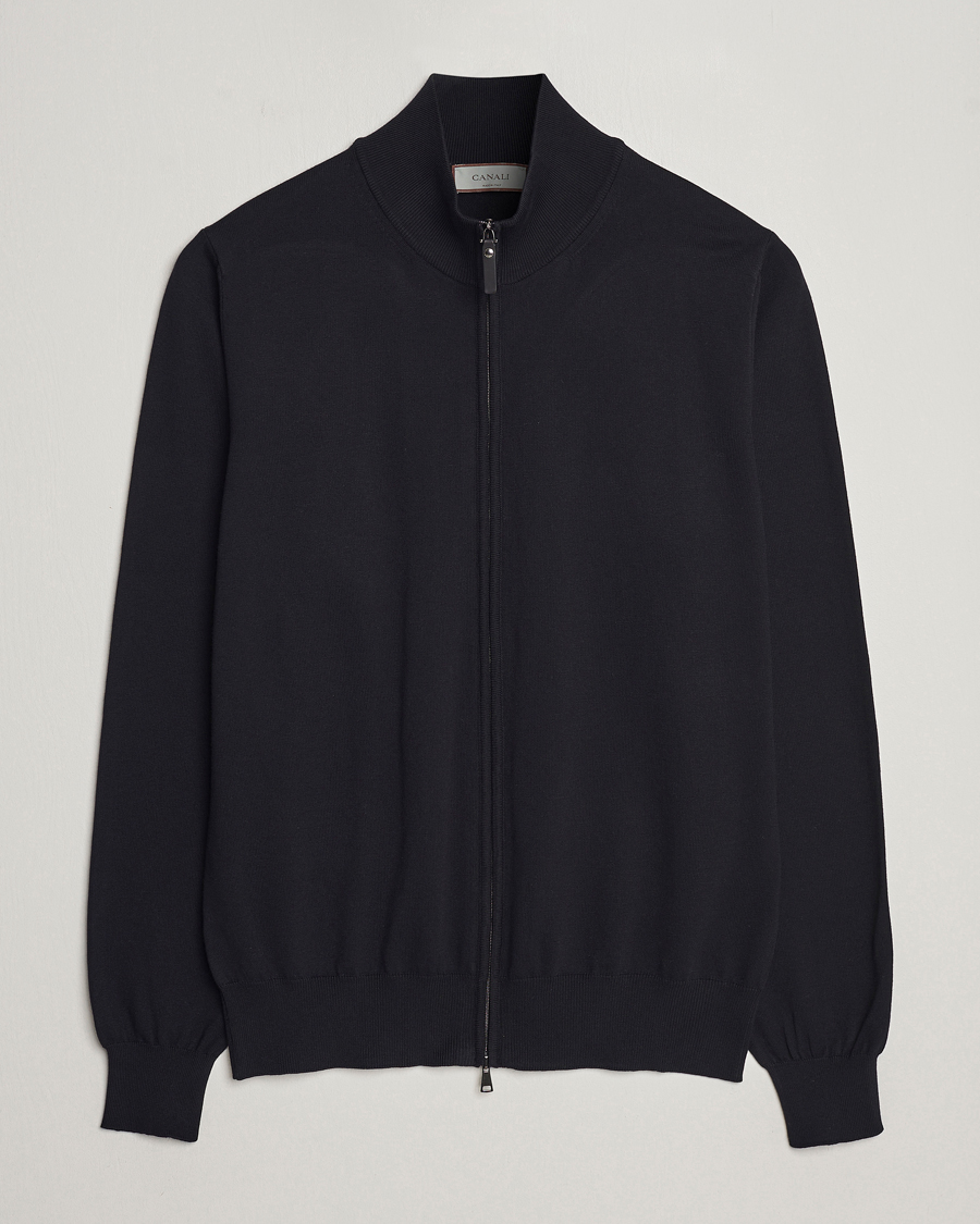 Men | Sweaters & Knitwear | Canali | Cotton Full Zip Black