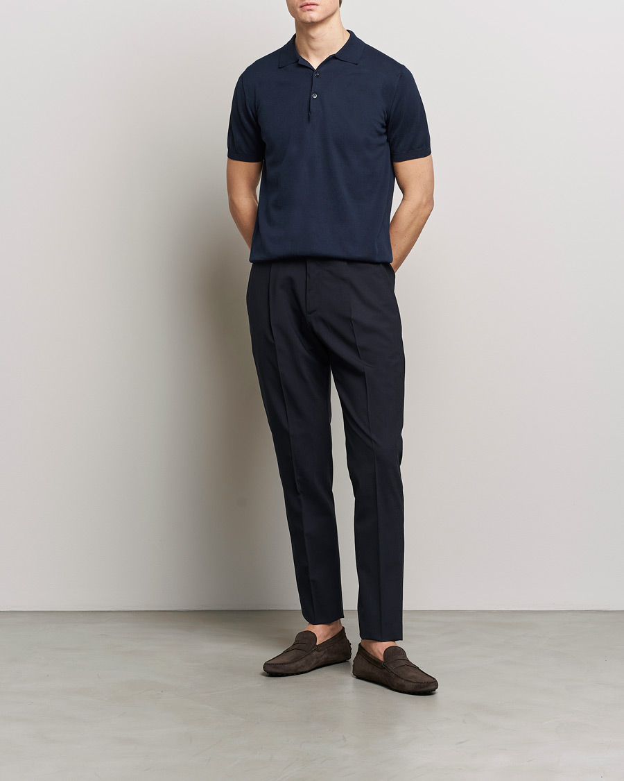 Men | Polo Shirts | Canali | Cotton Short Sleeve Polo Navy