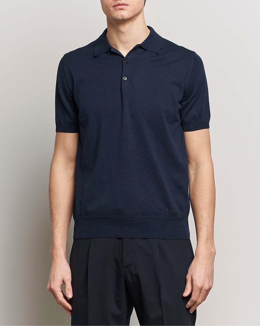 Men | Polo Shirts | Canali | Cotton Short Sleeve Polo Navy