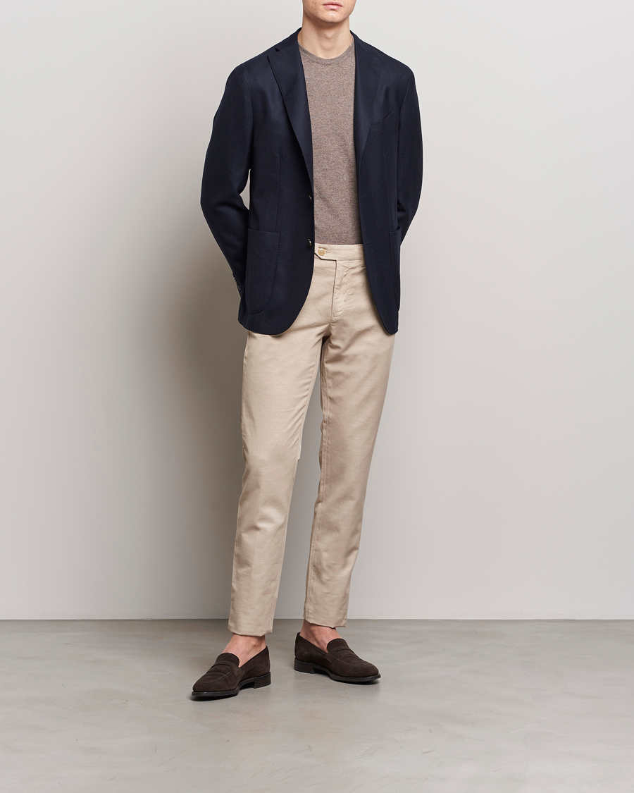 Men | Trousers | Canali | Cotton/Linen Trousers Light Beige