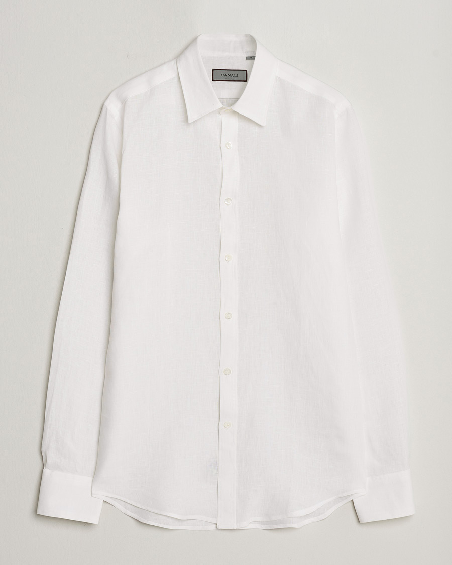 Men | Shirts | Canali | Slim Fit Linen Sport Shirt White