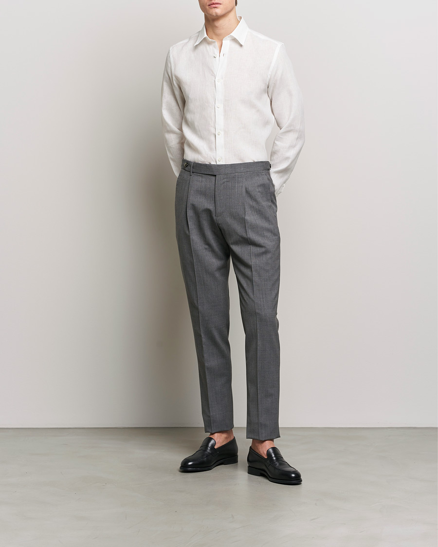 Men | Shirts | Canali | Slim Fit Linen Sport Shirt White