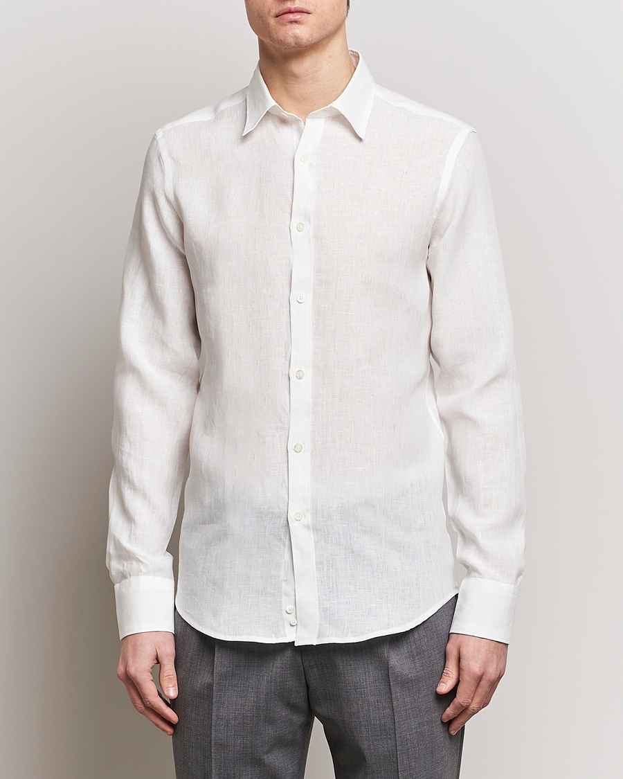 Men | Shirts | Canali | Slim Fit Linen Sport Shirt White