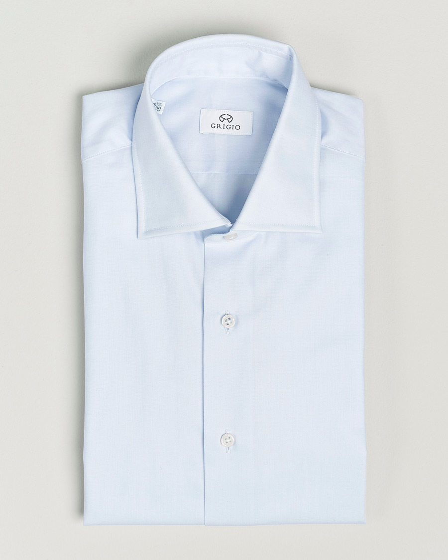 Men | Shirts | Grigio | Cotton Twill Dress Shirt Light Blue