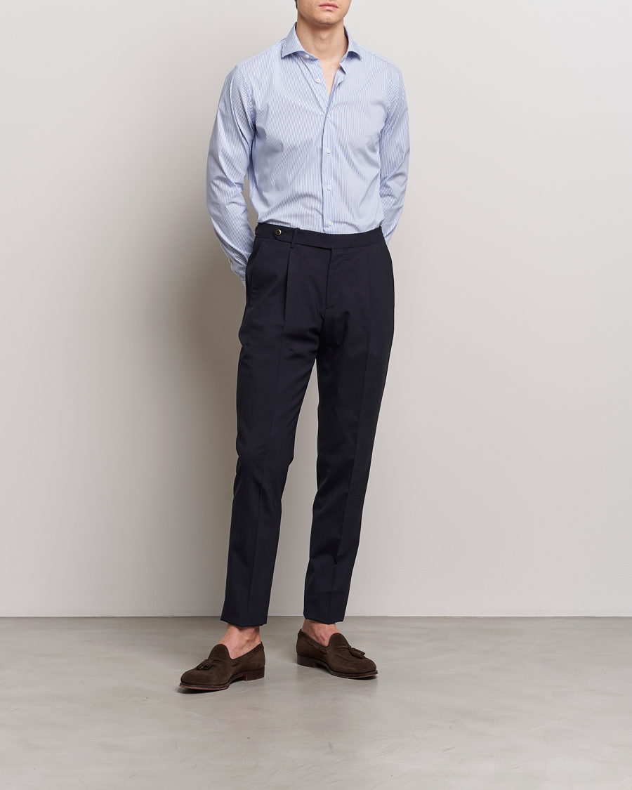 Men | Shirts | Grigio | Comfort Stretch Dress Shirt Light Blue Stripe