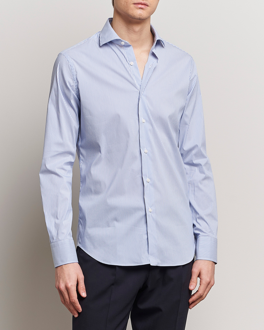 Men | Shirts | Grigio | Comfort Stretch Dress Shirt Light Blue Stripe