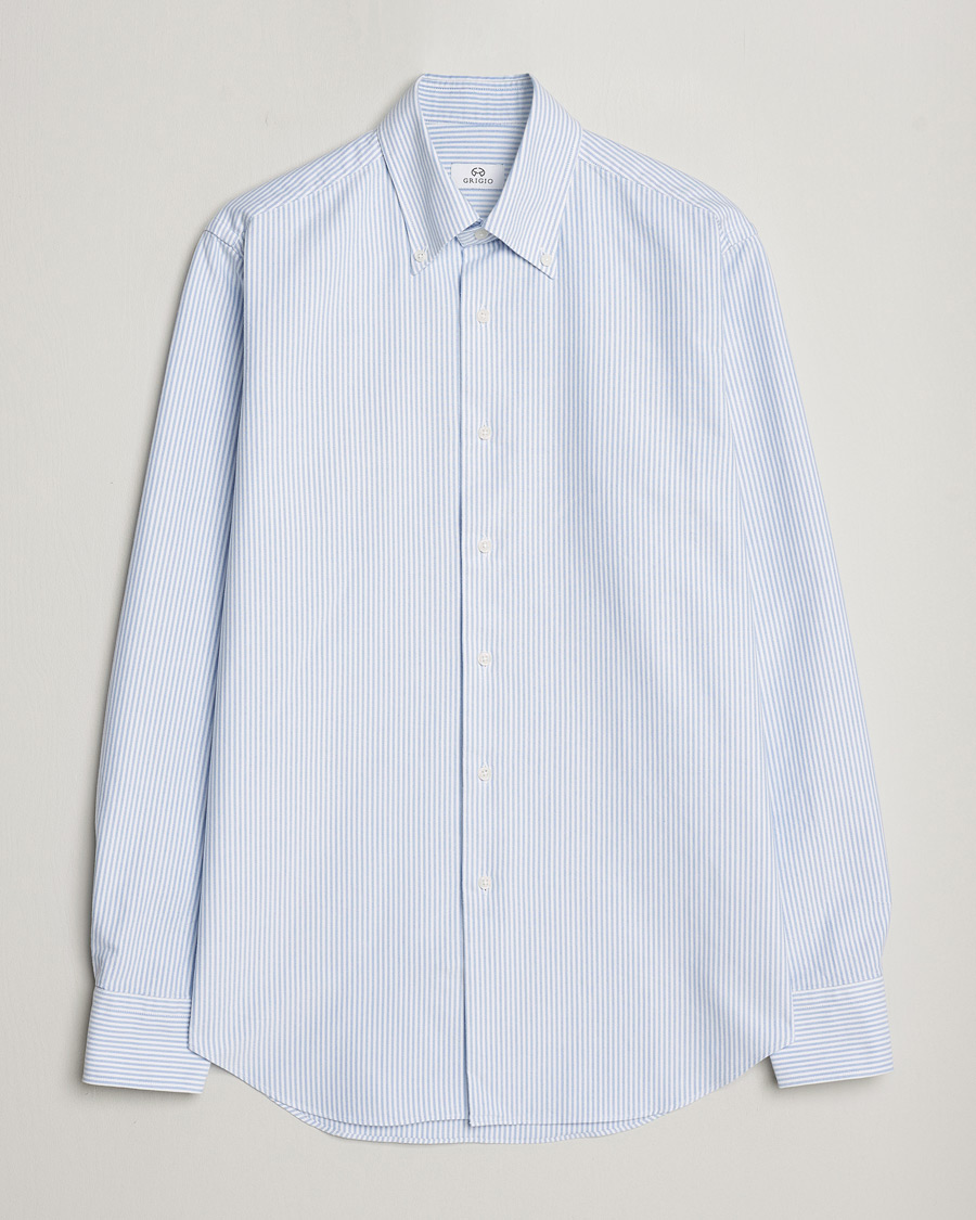 Men | Shirts | Grigio | Oxford Button Down Shirt Light Blue Stripe
