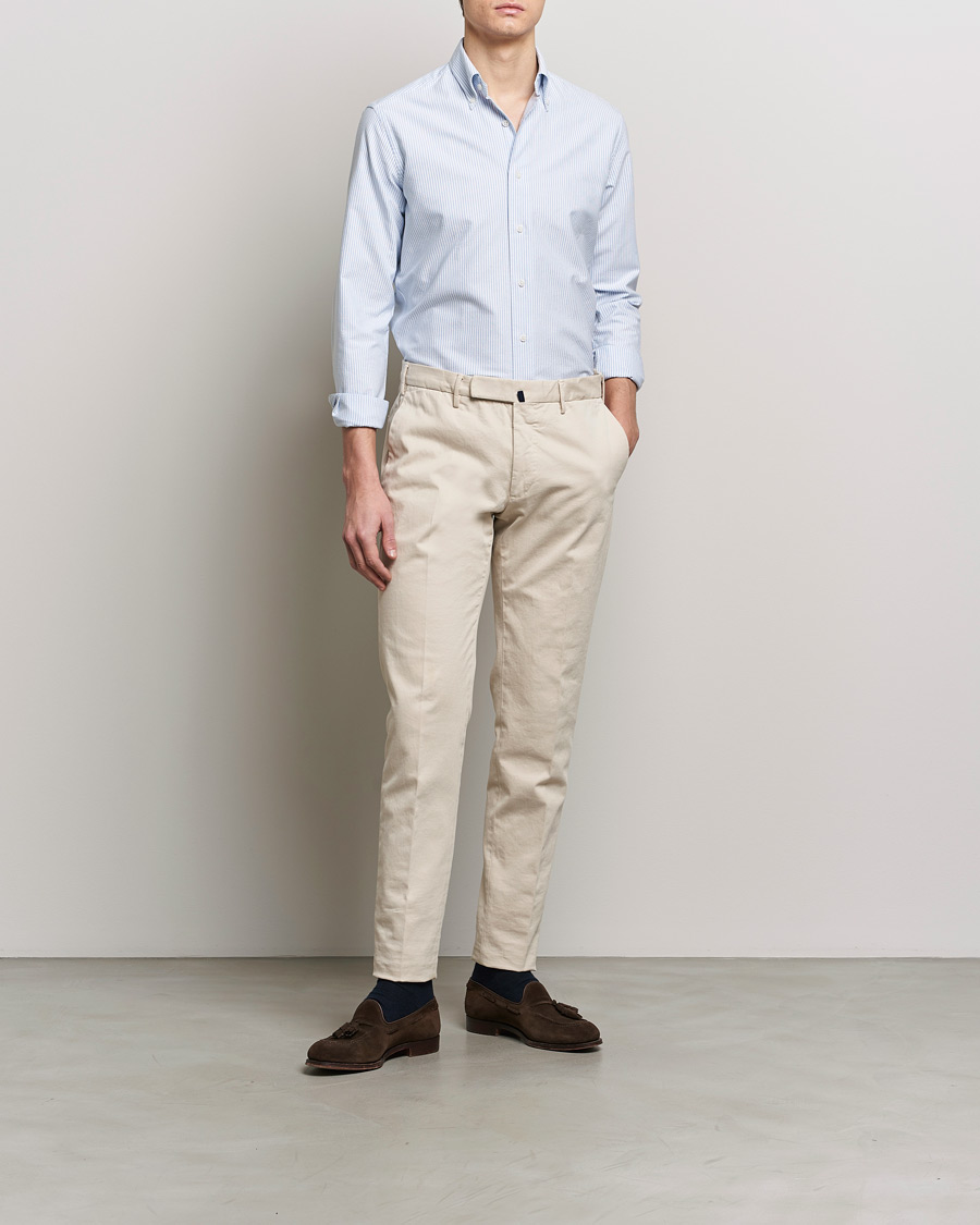 Men | Shirts | Grigio | Oxford Button Down Shirt Light Blue Stripe