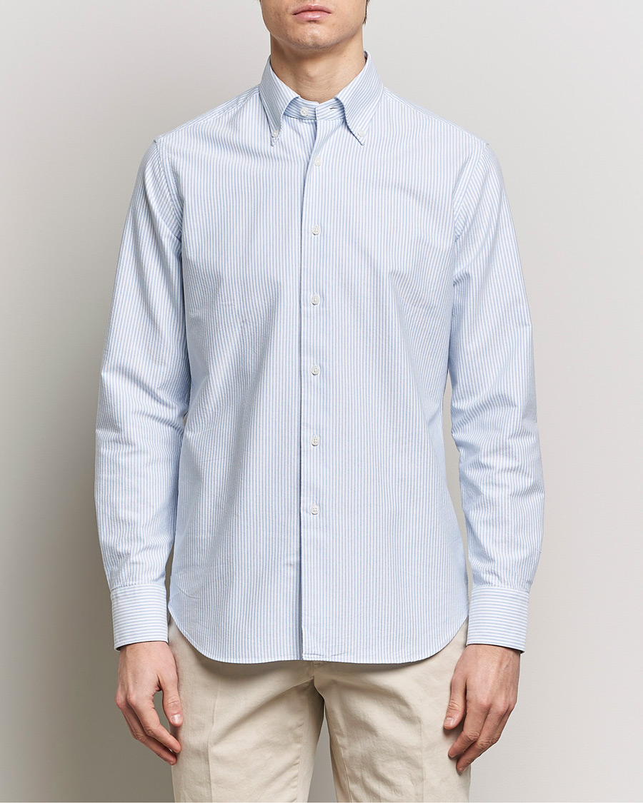 Men | Shirts | Grigio | Oxford Button Down Shirt Light Blue Stripe