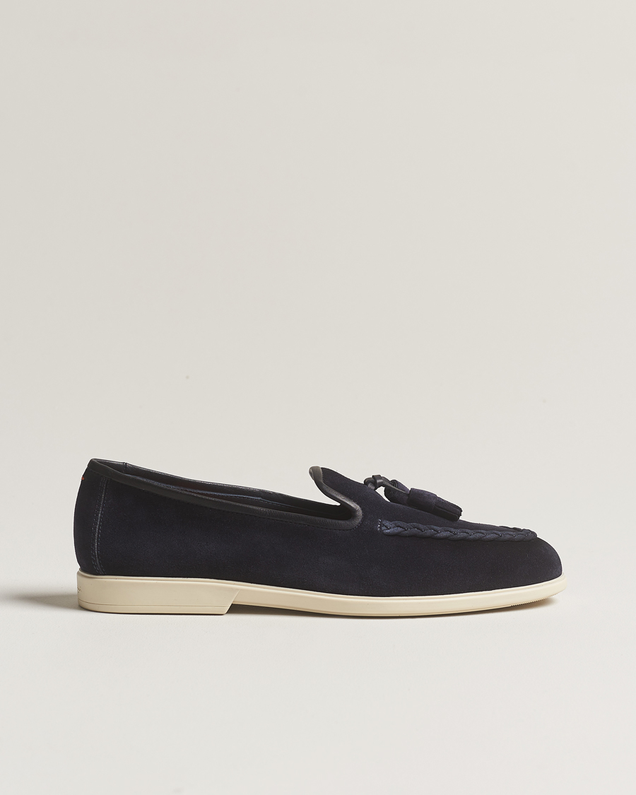 Men | Santoni Summer Tassel Loafers Navy Suede | Santoni | Summer Tassel Loafers Navy Suede