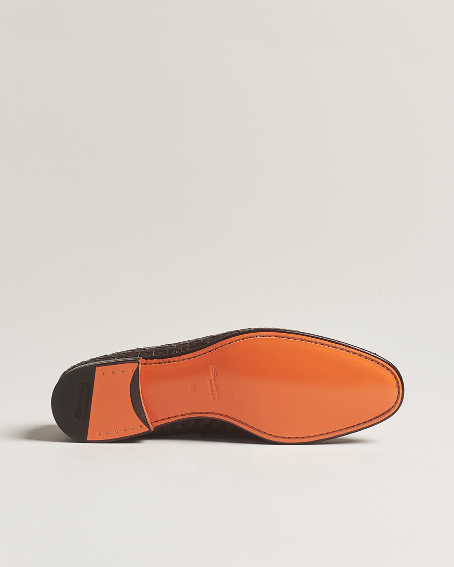 Men | Santoni Braided Penny Loafers Dark Brown Calf | Santoni | Braided Penny Loafers Dark Brown Calf