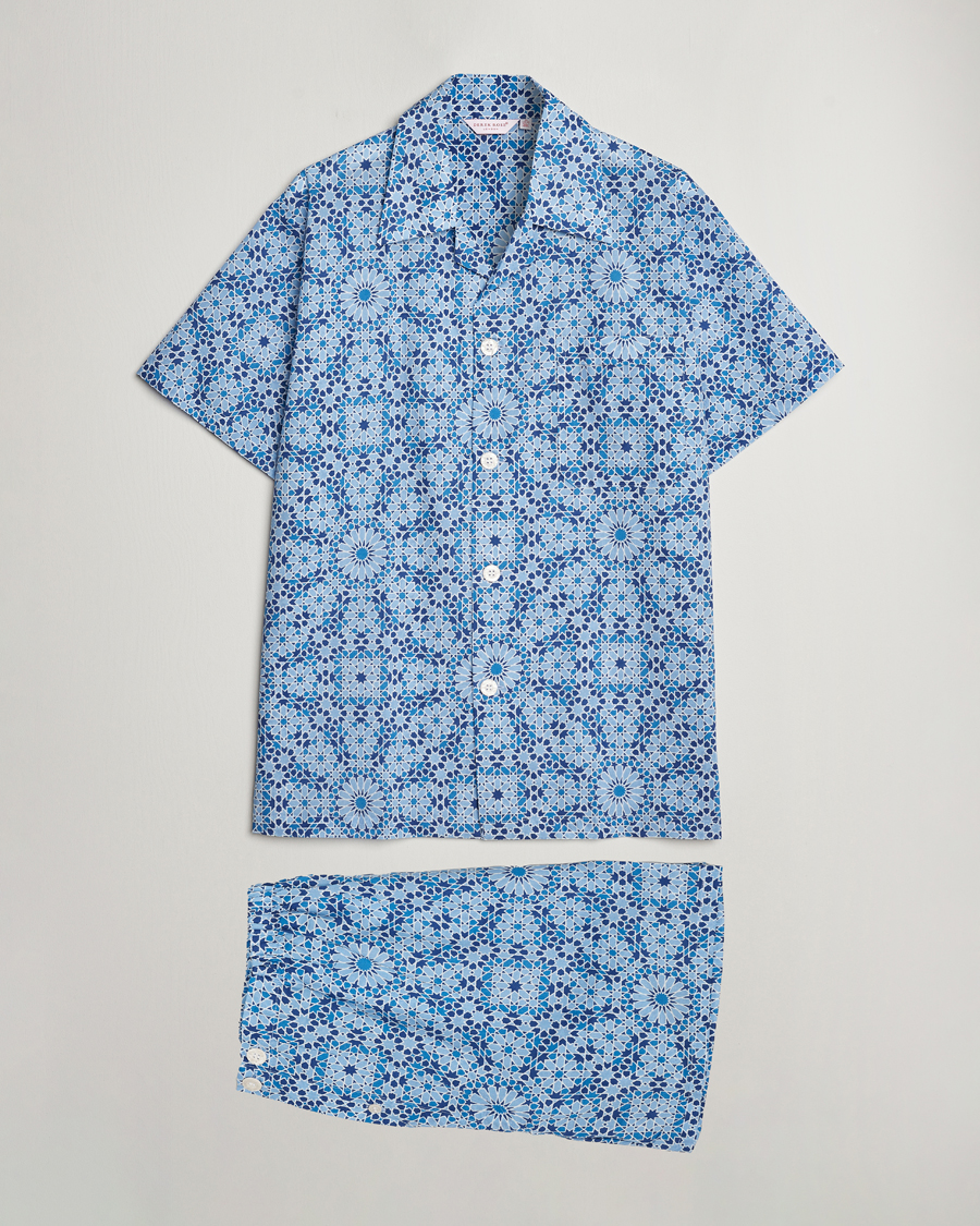 Men | Pyjamas & Robes | Derek Rose | Shortie Printed Cotton Pyjama Set Blue