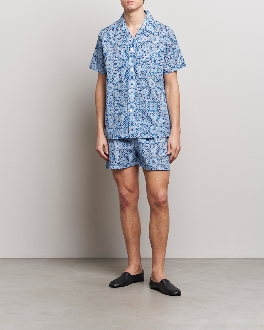 Men | Pyjamas & Robes | Derek Rose | Shortie Printed Cotton Pyjama Set Blue