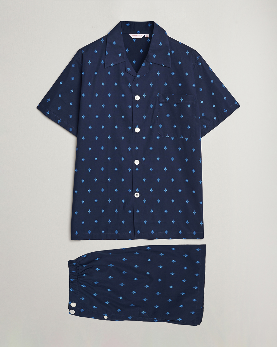 Men | Pyjamas & Robes | Derek Rose | Shortie Printed Cotton Pyjama Set Navy