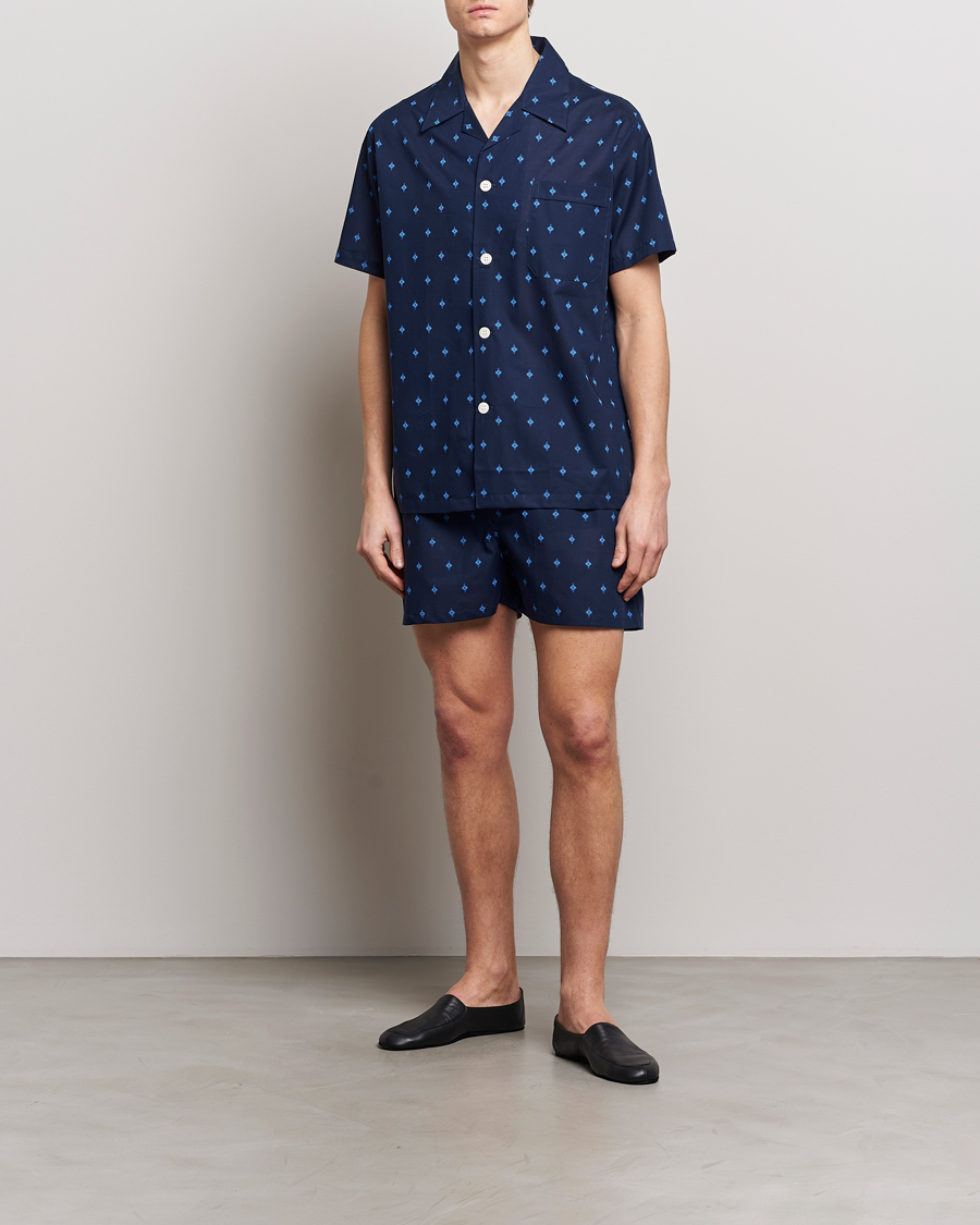 Men | Pyjamas & Robes | Derek Rose | Shortie Printed Cotton Pyjama Set Navy
