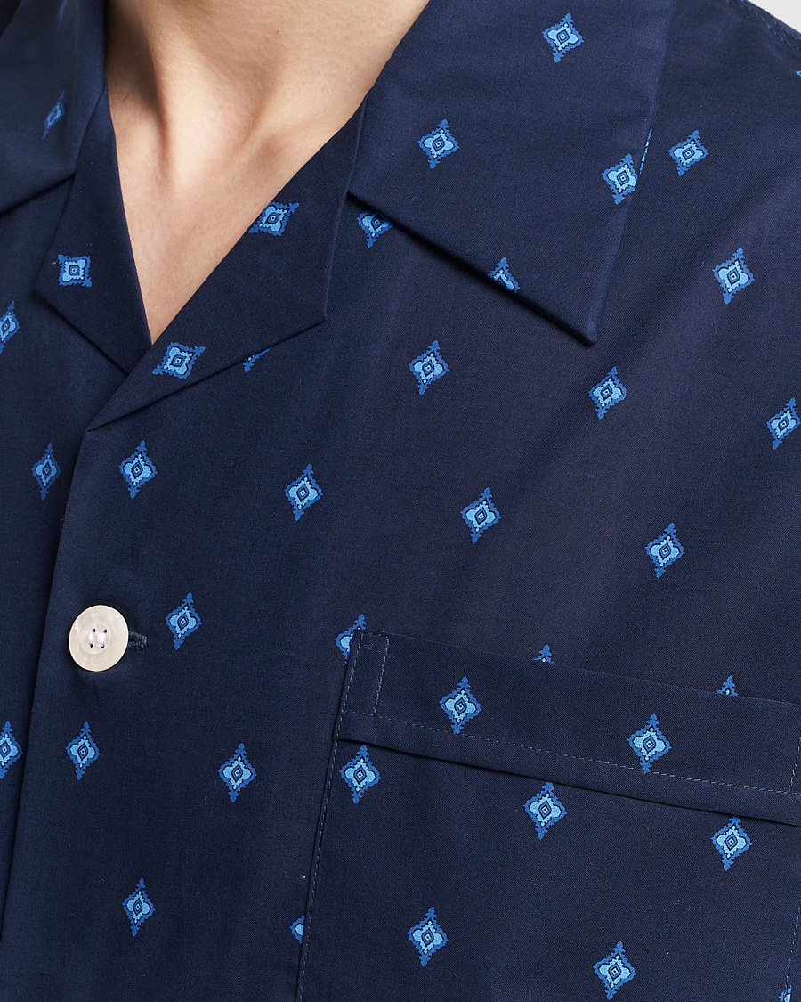 Men | Pyjamas & Robes | Derek Rose | Shortie Printed Cotton Pyjama Set Navy