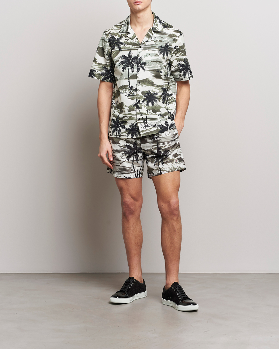 Men | Swimwear | Moncler | Palm Printed Swim Shorts White/Olive