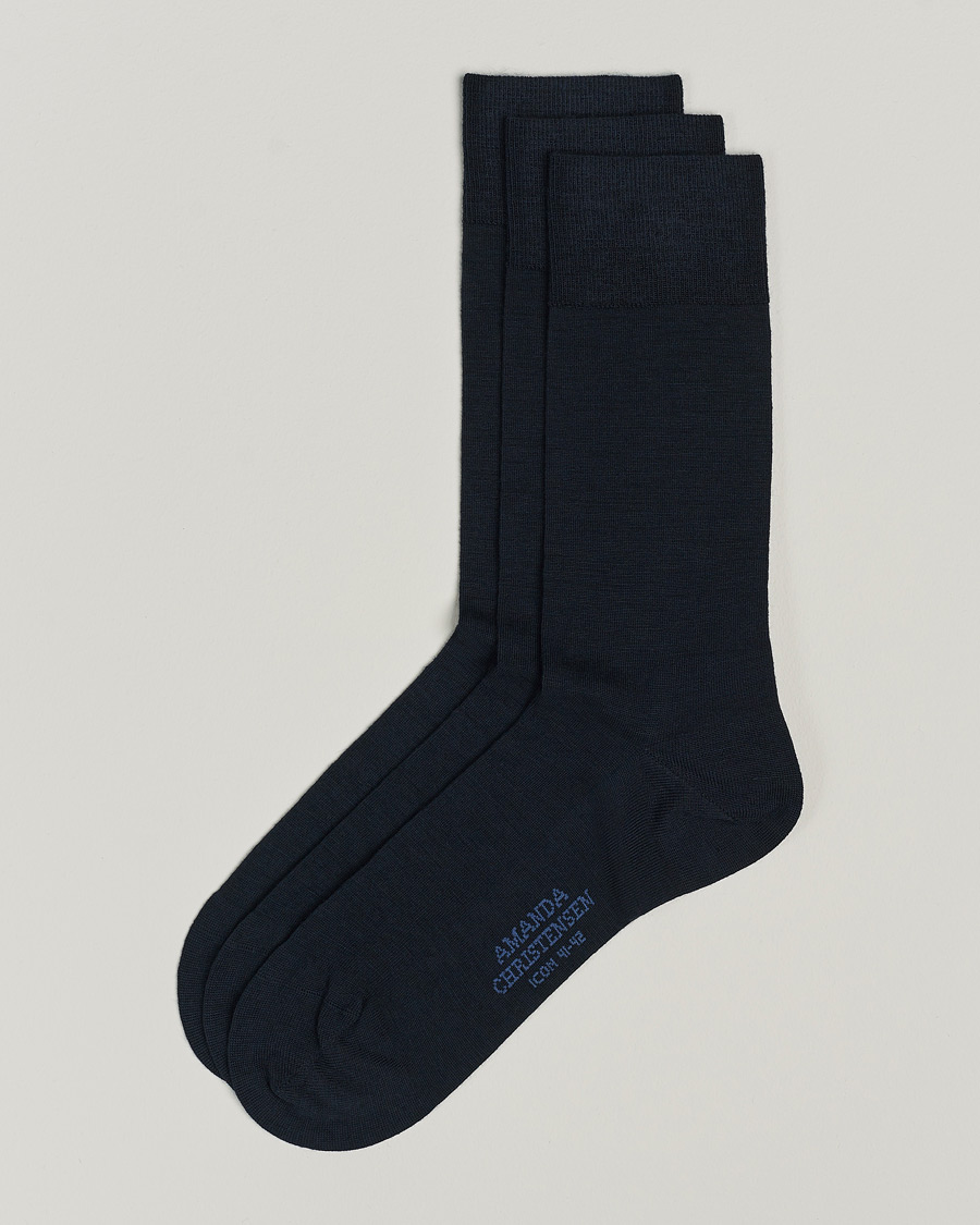 Men | Underwear & Socks | Amanda Christensen | 3-Pack Icon Wool/Cotton Socks Dark Navy