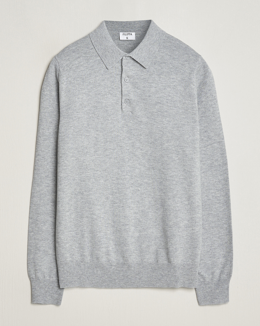 Men | Sweaters & Knitwear | Filippa K | Knitted Polo Shirt Light Grey Melange
