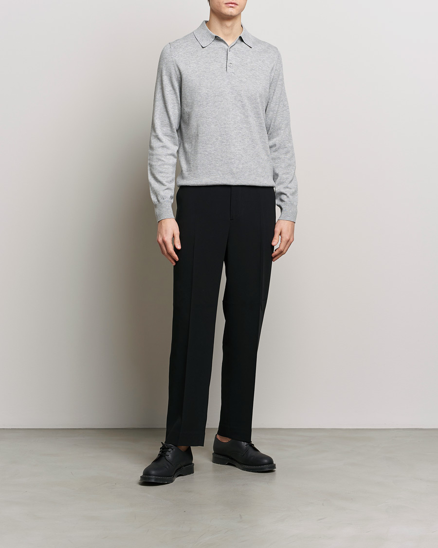 Men | Sweaters & Knitwear | Filippa K | Knitted Polo Shirt Light Grey Melange