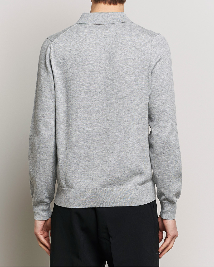 Men | Sweaters & Knitwear | Filippa K | Knitted Polo Shirt Light Grey Melange