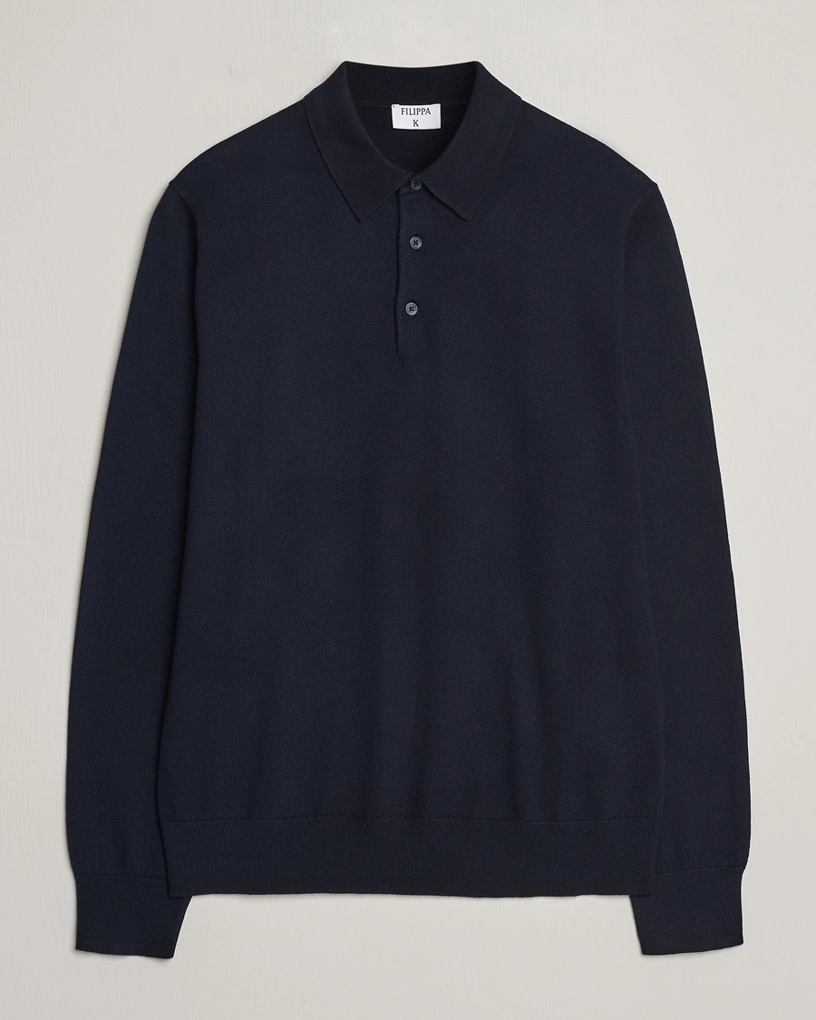 Men | Sweaters & Knitwear | Filippa K | Knitted Polo Shirt Navy