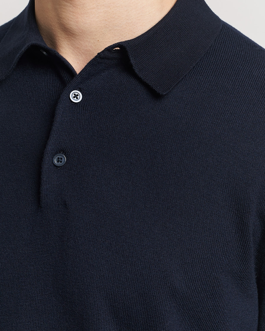 Men | Sweaters & Knitwear | Filippa K | Knitted Polo Shirt Navy