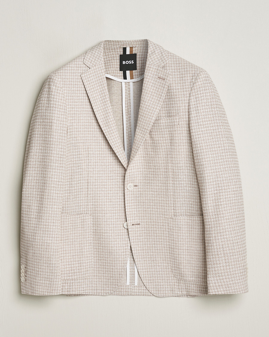Men | Blazers | BOSS BLACK | Hanry Jersey Linen Checked Blazer Dark Beige